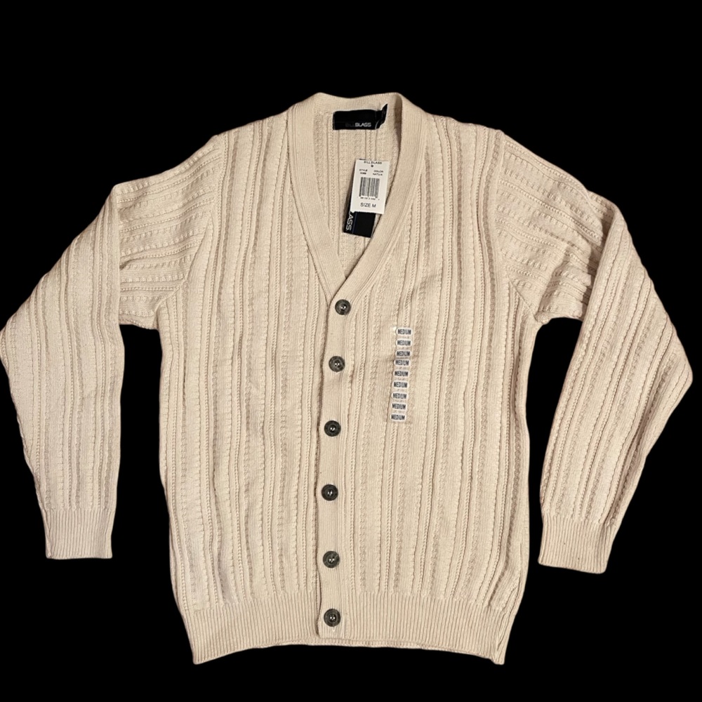 New With Tags BILL BLASS VINTAGE Men’s Cream Button-Up Cardigan Sweater